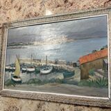 Claude Pallot (1901-1987): painting view of the port of Ilette in Antibes
