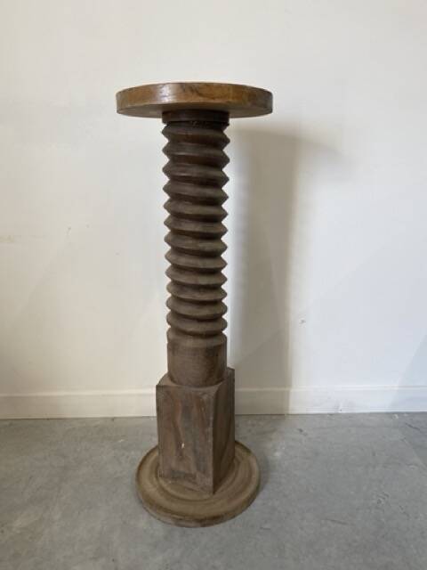 Old wooden press screw, round base