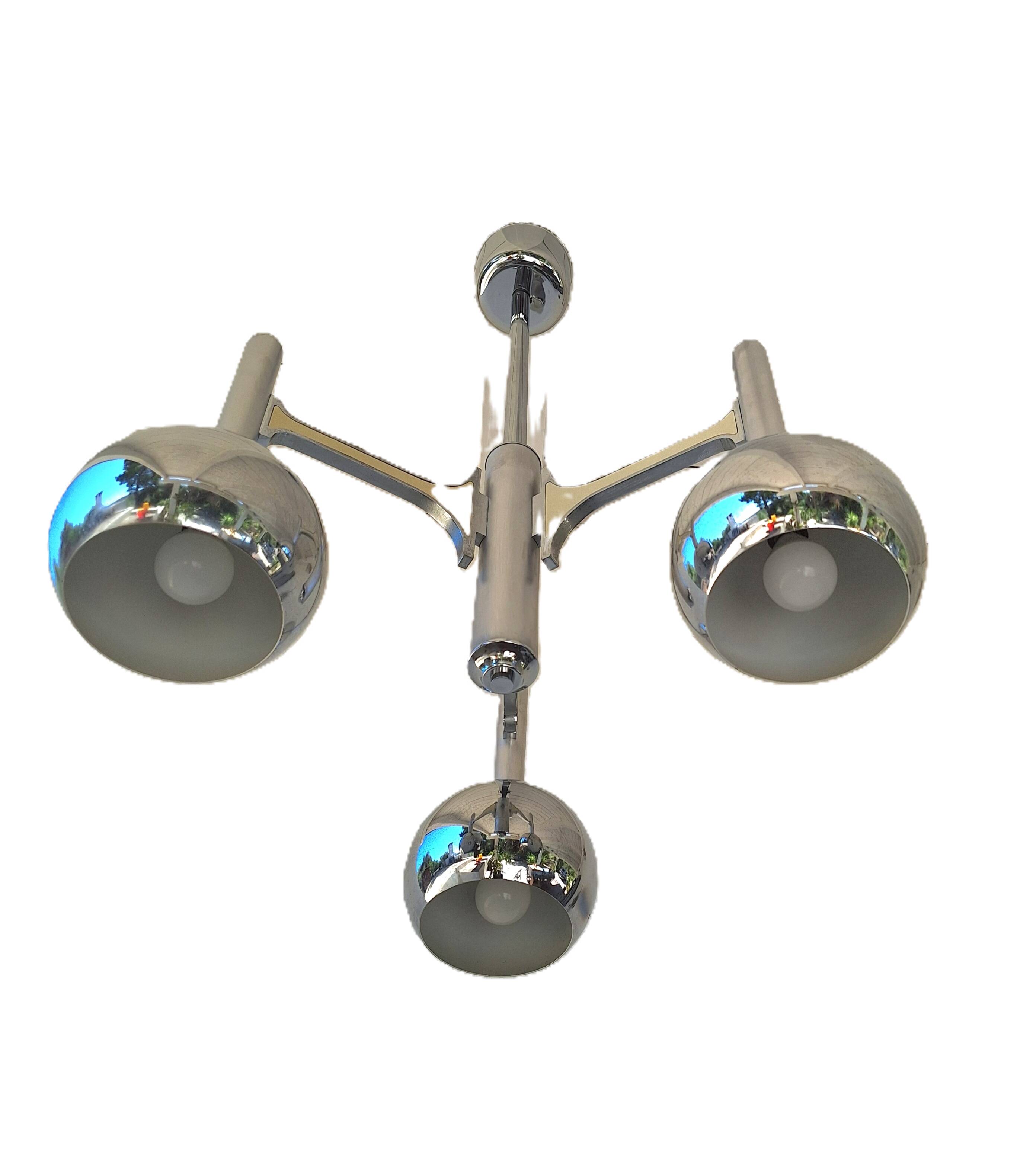 Fonderal Space Age Chandelier – Mid-Century Modern Chrome, Stamped “Fondera