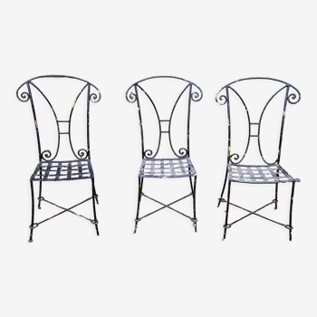 3 chaises de jardin en fer forgé