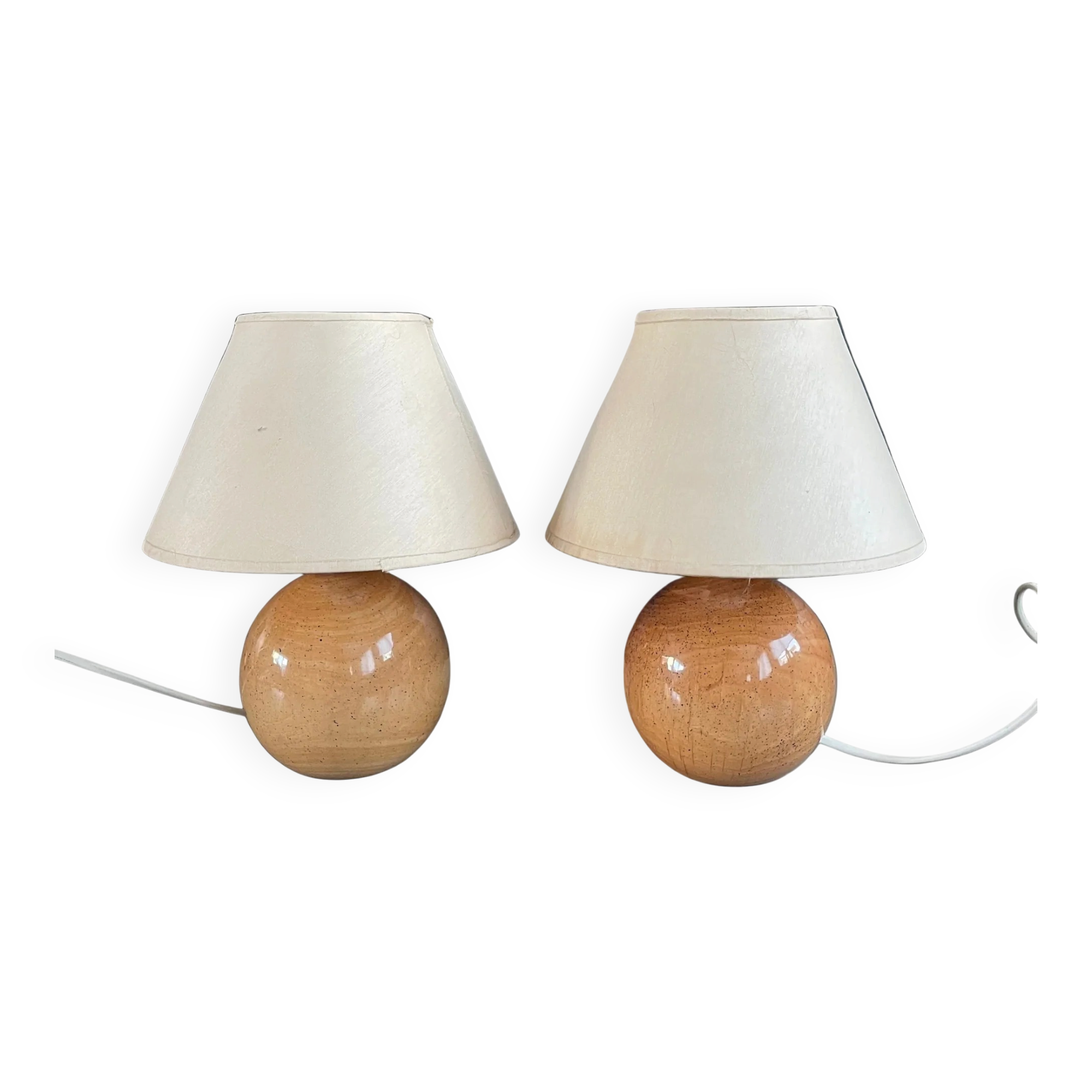 Pair of round base bedside lamps