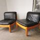 Pair of designer leather armchairs 80s