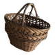 Set of 2 brown wicker baskets from the 1960s — decorative weaving and double handles.