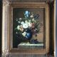 Oil on canvas still life with flowers and grapes