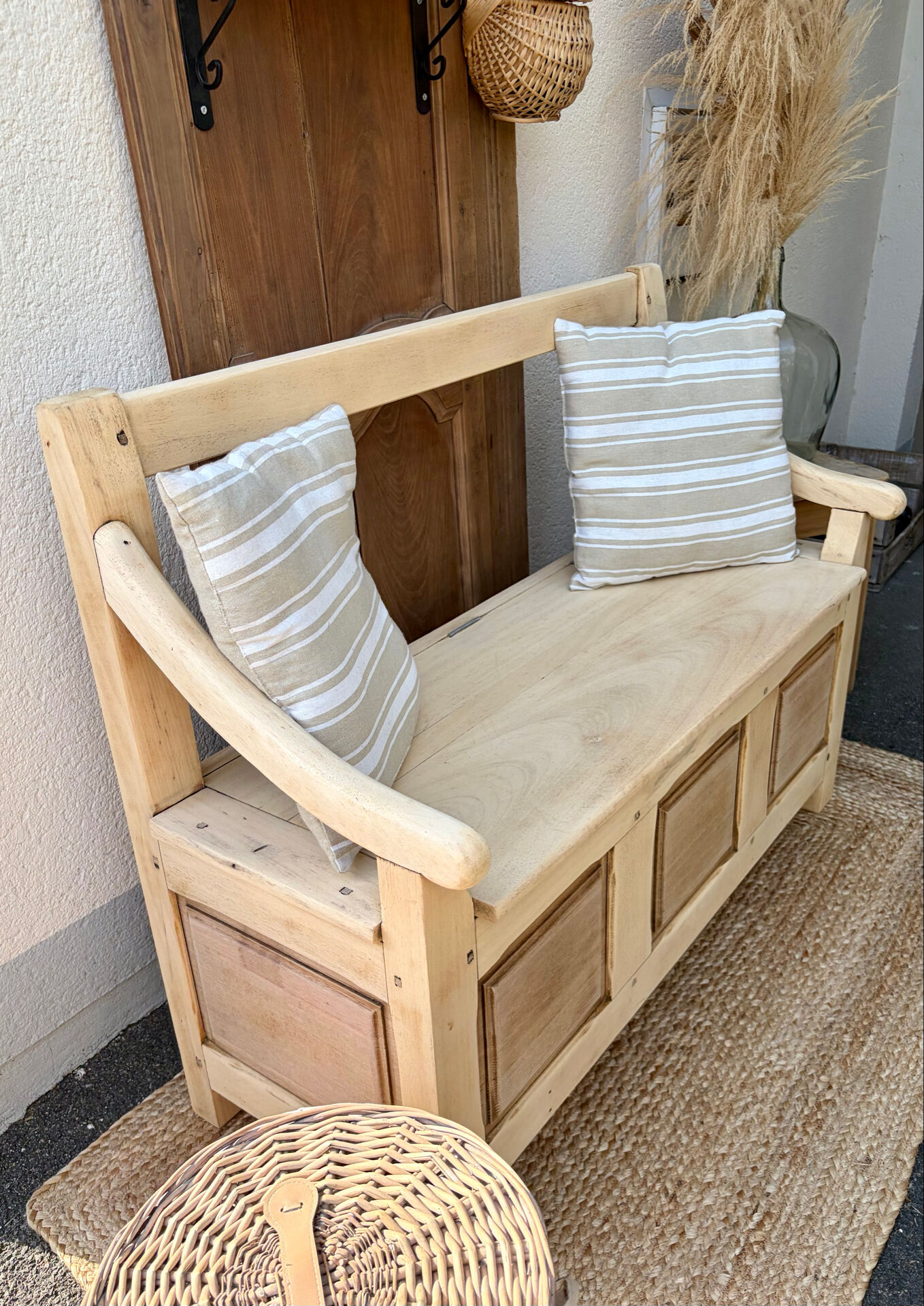 Raw wood bank bench