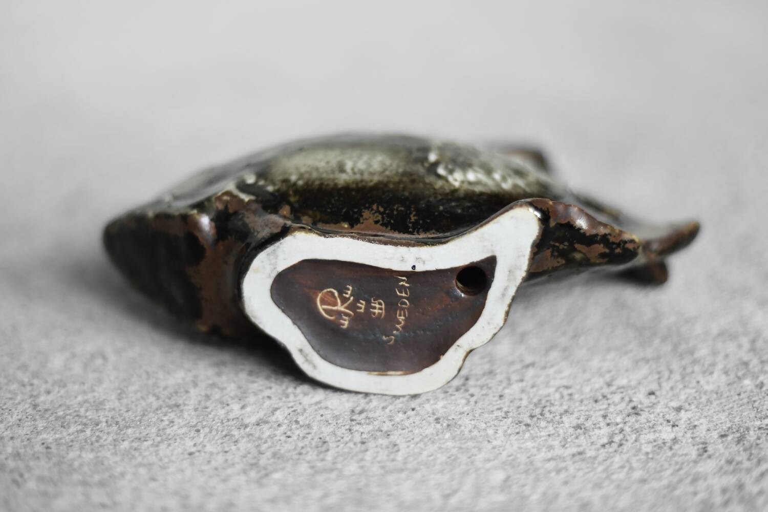 Brown stoneware and cobalt fish, vintage mid-century, modern and Scandinavian.