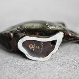 Brown stoneware and cobalt fish, vintage mid-century, modern and Scandinavian.