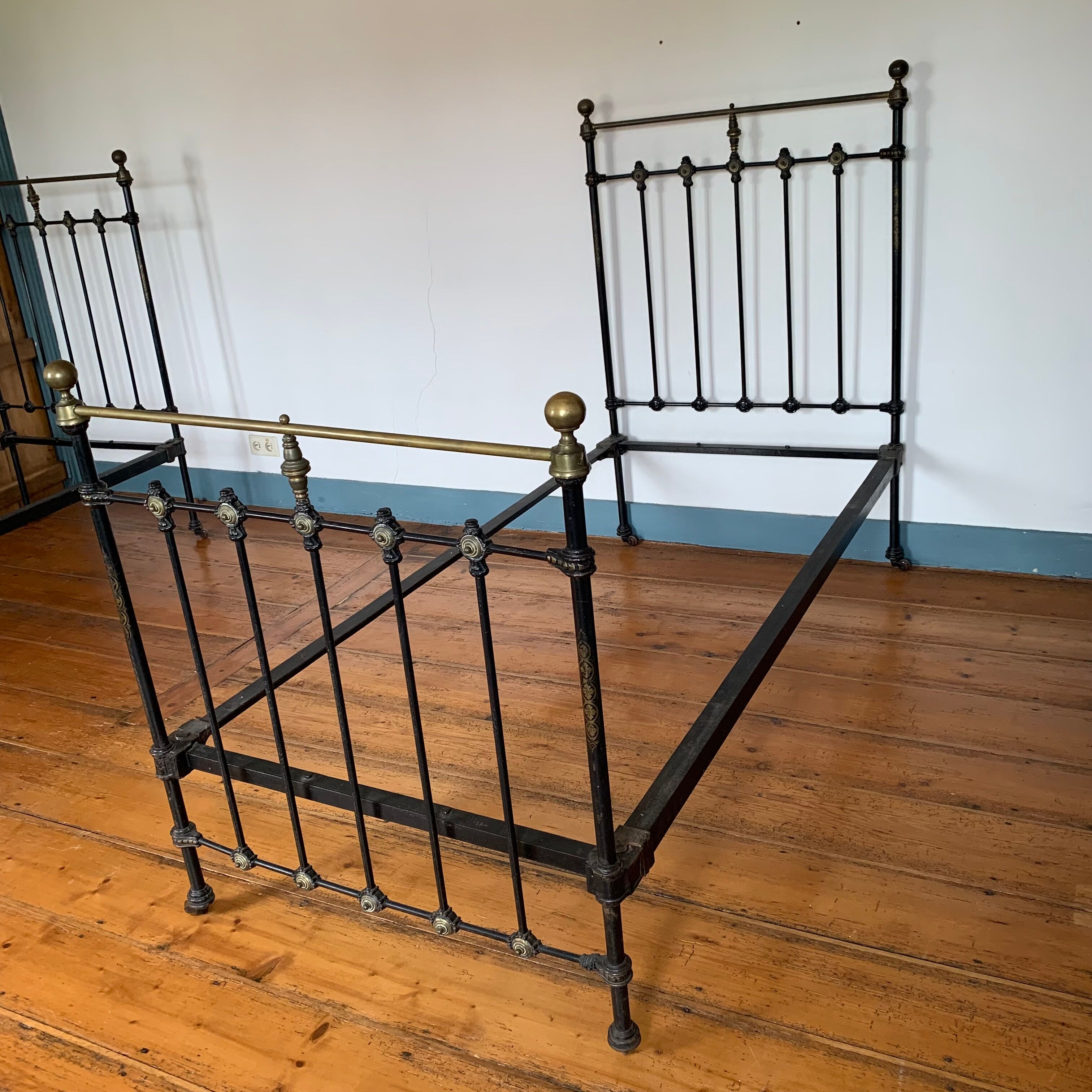 Victorian bed wrought iron and brass