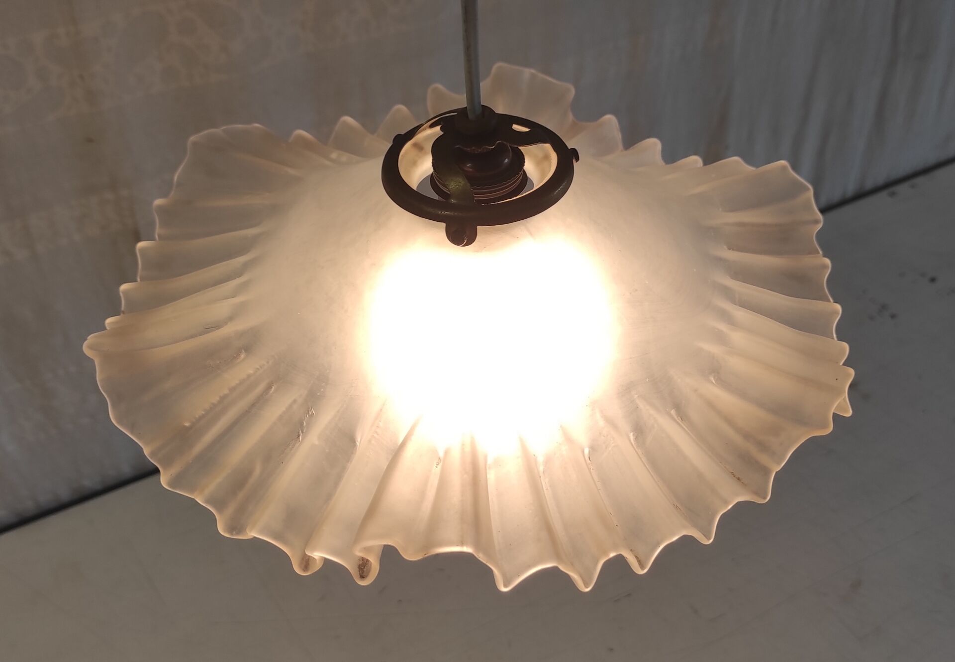 Pleated glass lampshade - mid 20th century