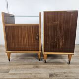 Paire de tables de nuit des années 50 avec plateau miroir