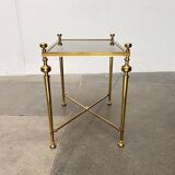 Mid-century Hollywood neoclassical brass and glass side or bedside tables attributed to Vereinigte Werkstätten, Germany, 1960s, set of 2.