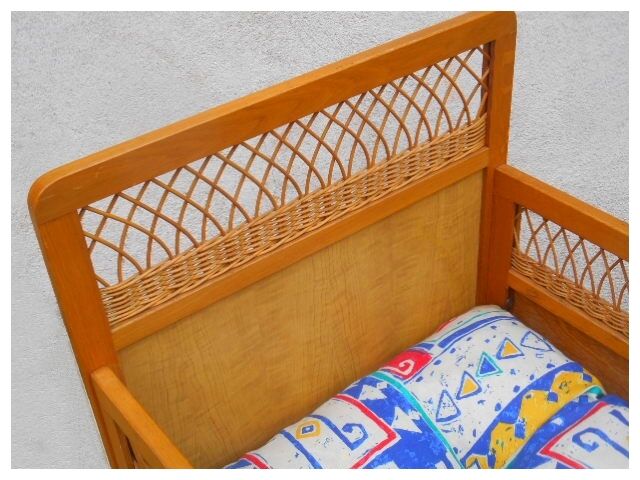 Crib wood rattan vintage 1960