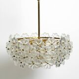 Very rare large heavy 1970s brass crystal glass flower ceiling lamp by Erns