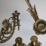 2x Art Nouveau Swivel Arm Piano or Wall Candle Holders Brass Dragon Griffin