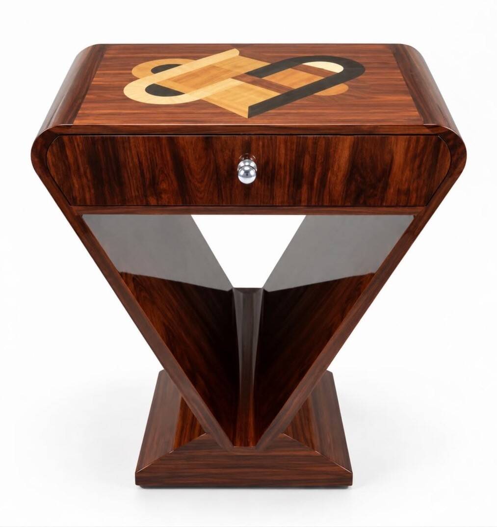 Table d’appoint Art Déco en bois de hêtre avec motif