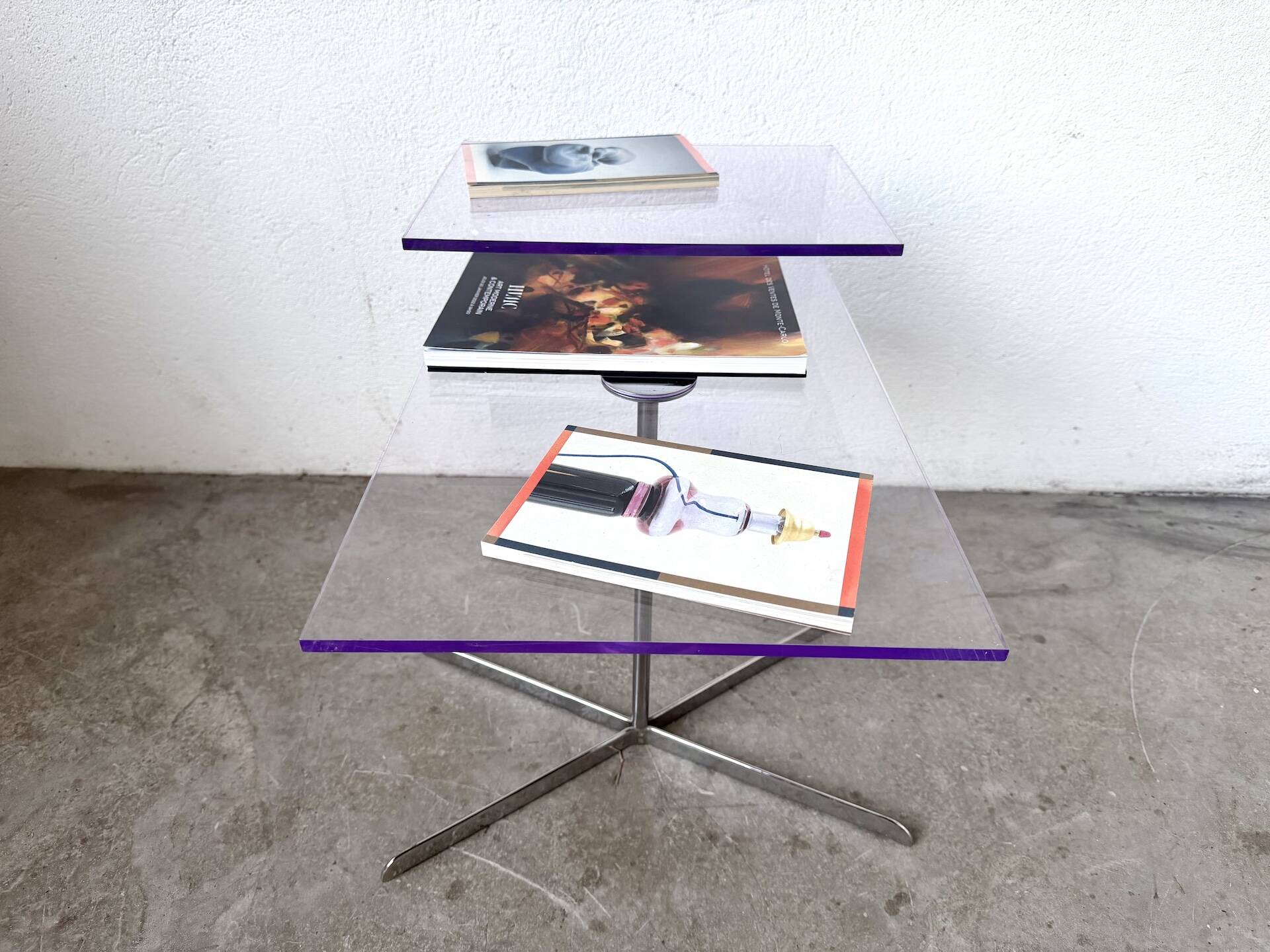 Transparent acrylic and chrome side table, 1970s design.