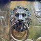 Large brass lion planter with a hallmark from the 19th century.