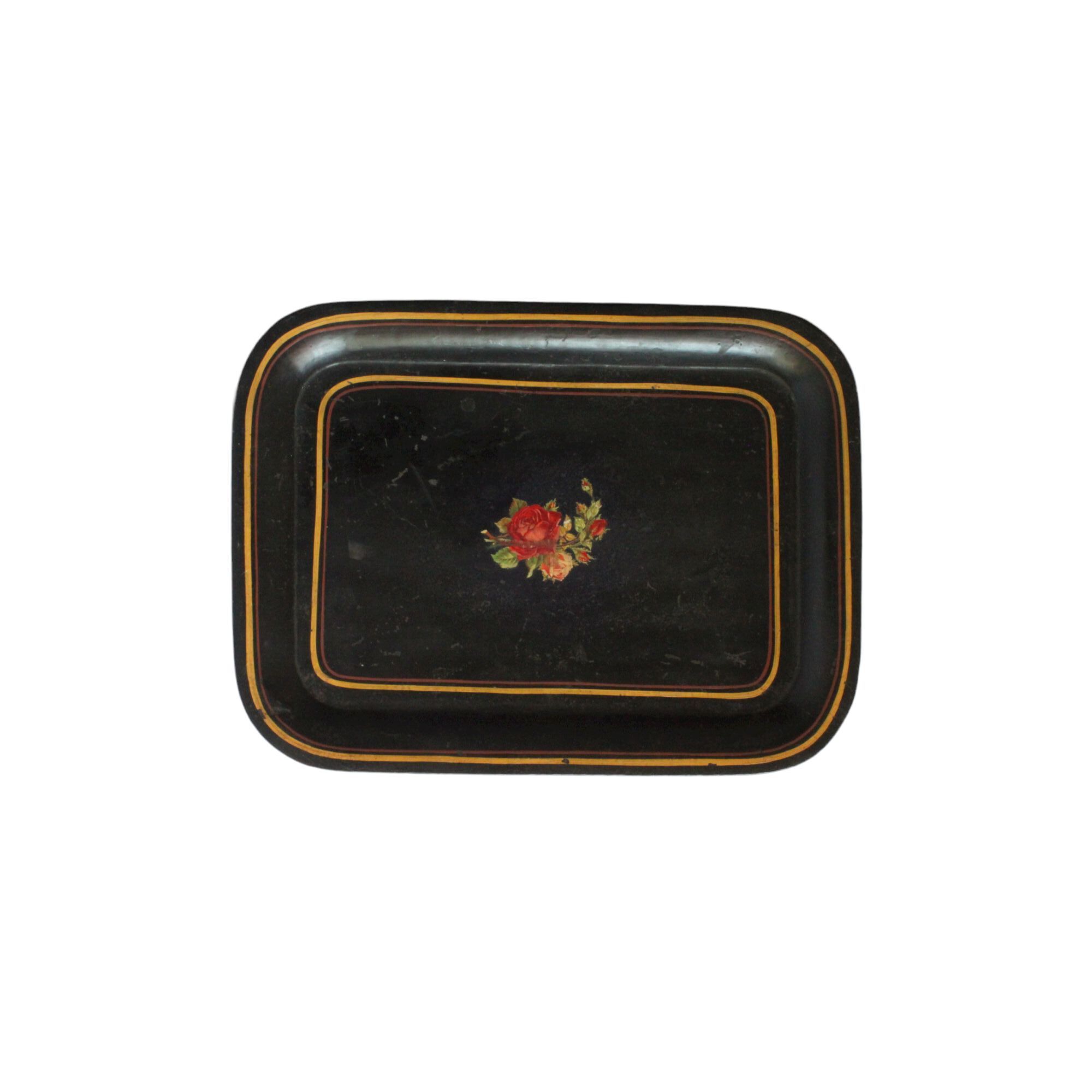 Black toleware painted metal serving tray 19th century