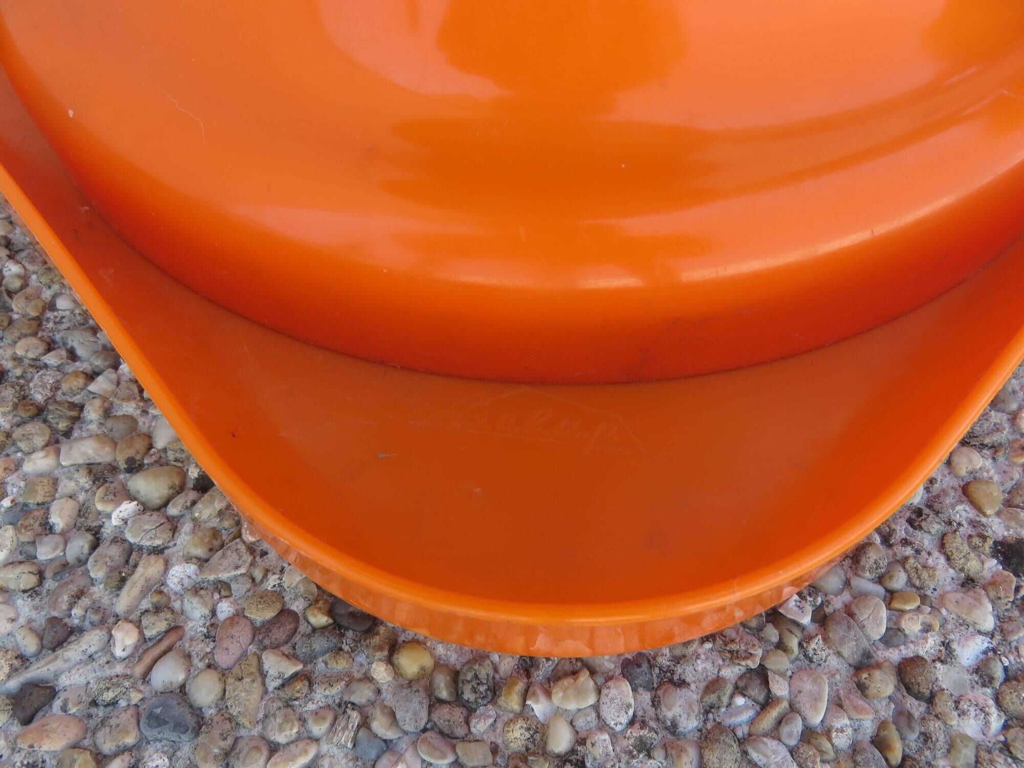 "Selup" orange plastic stool, pure 1970s design, France.