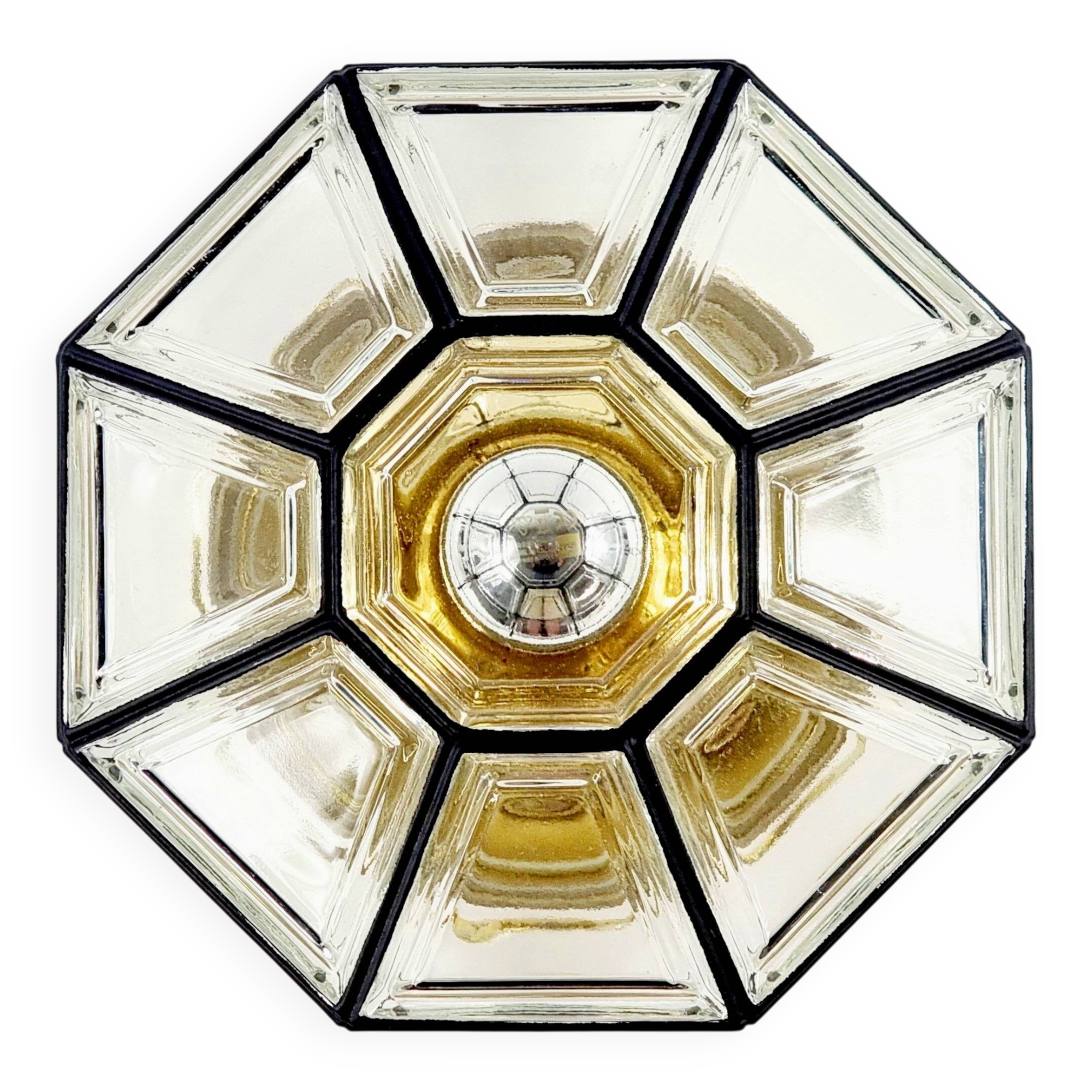 Plafonnier en verre et laiton du milieu du siècle, Limbourg, Allemagne, années 1960