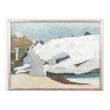 Huile sur toile originale « Myrdalsjökull, Islande » par Rolf Nordengren. Vintage et encadrée – 53 × 40 cm