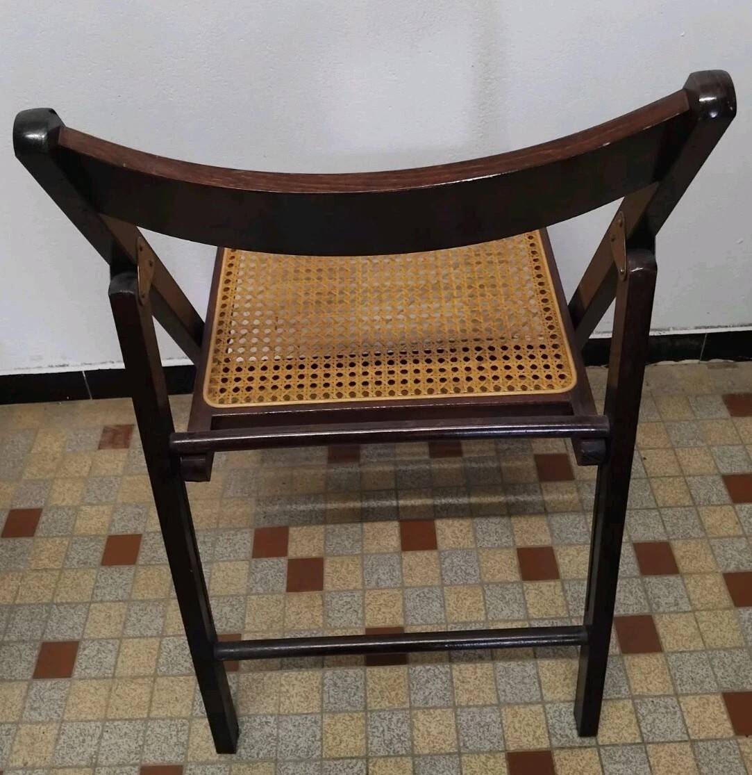 Set of 4 vintage 1970s folding chairs in wood and caning
