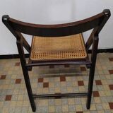 Set of 4 vintage 1970s folding chairs in wood and caning