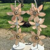 Pair of 70s floor lamps in lacquered metal flowers in glass and gilded metal