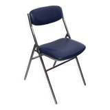 Blue skai folding chair with chrome legs