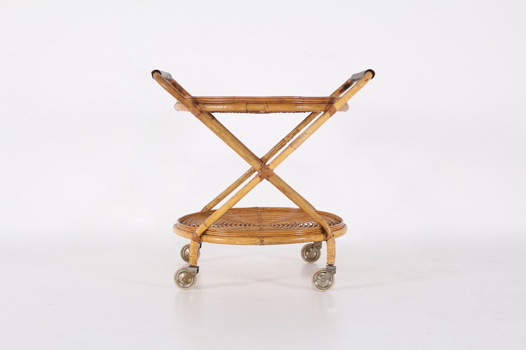 Italian bamboo and leather serving table 1960