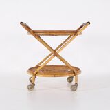 Italian bamboo and leather serving table 1960