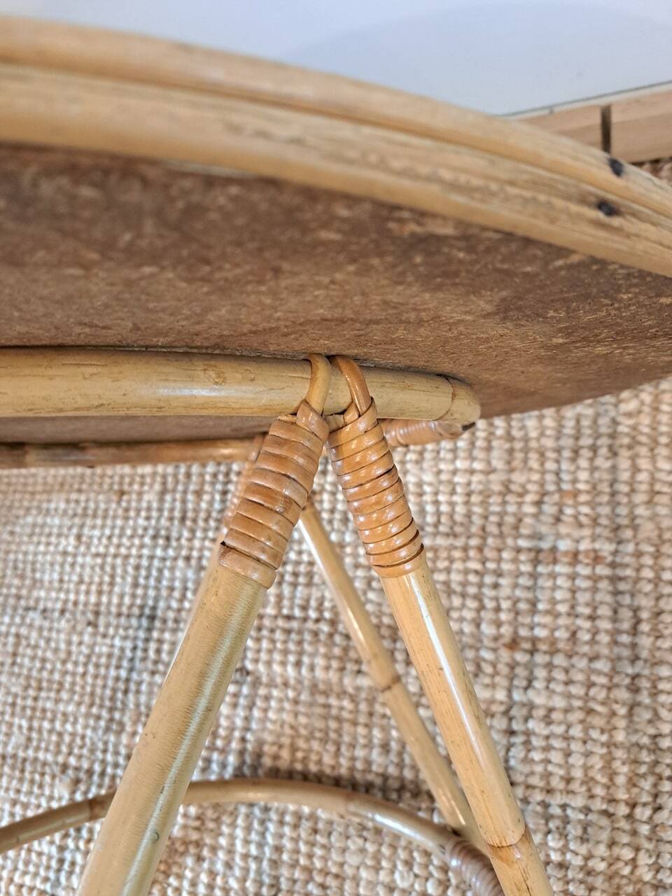 Vintage round bamboo and rattan table