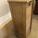 Rare oak filing cabinet with interior drawers and curtain closure, all e