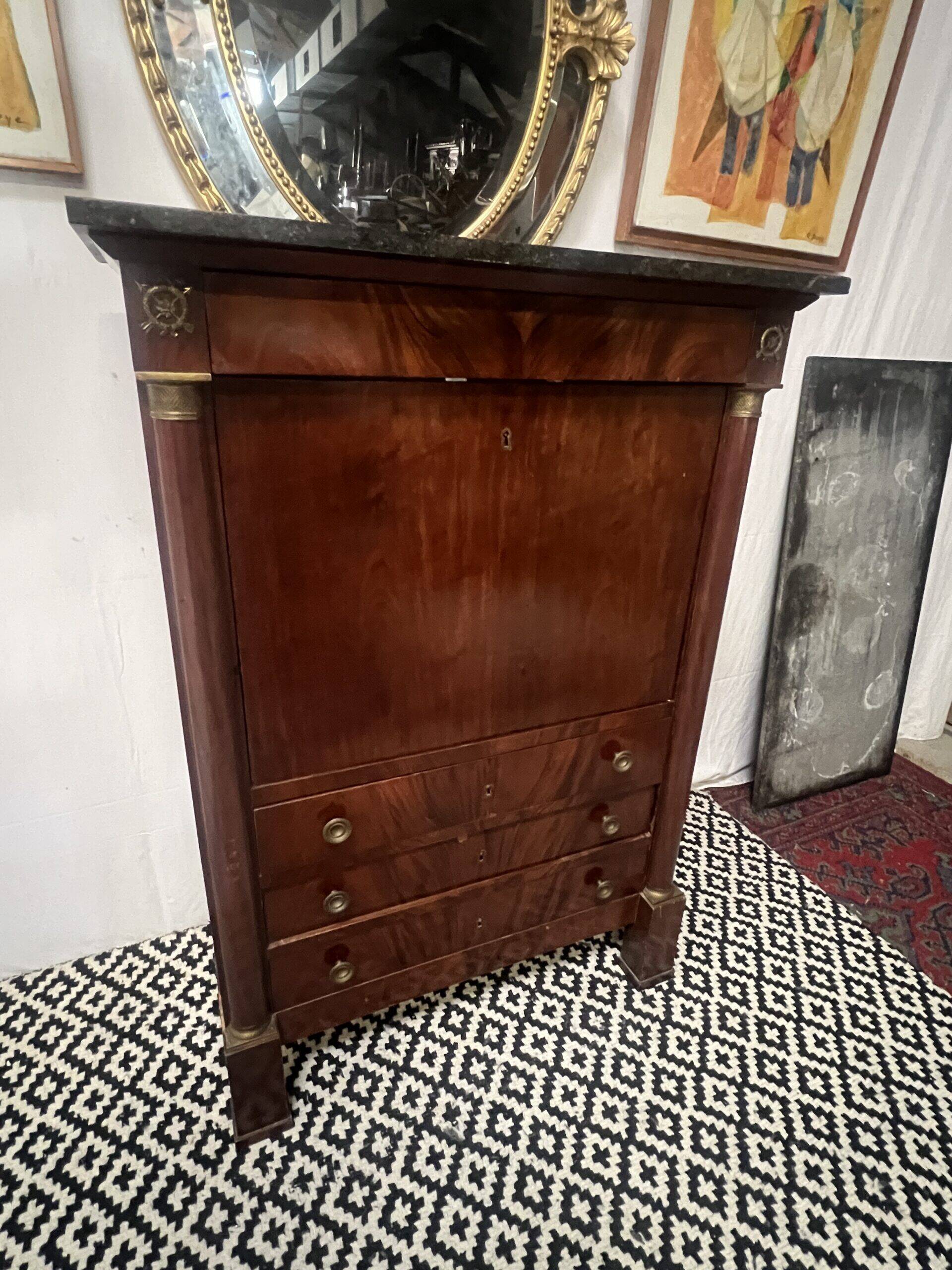 Empire period mahogany secretary, stamped Joseph Kochly, 19th century