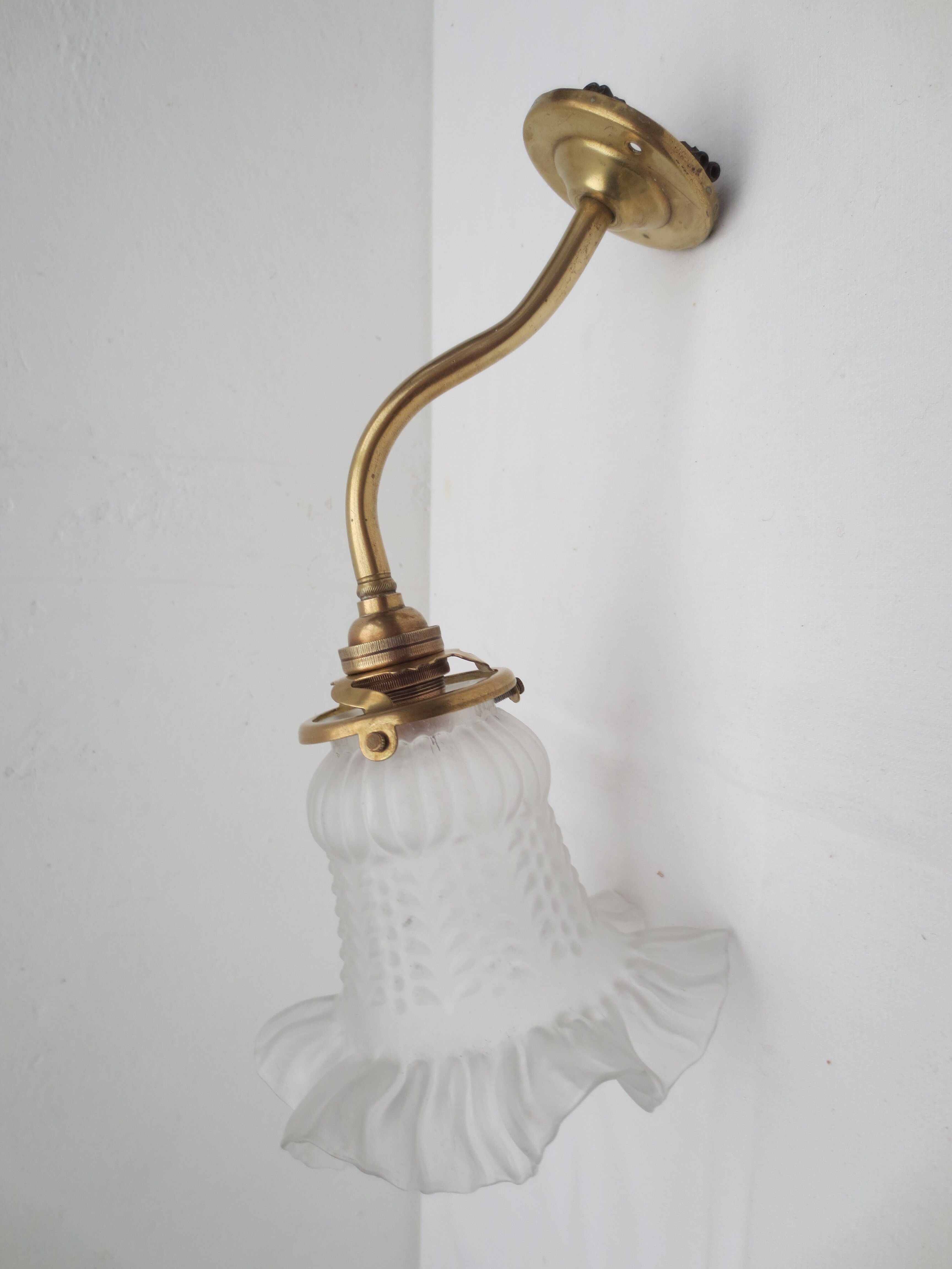Old gooseneck wall lamp and frosted white glass tulip