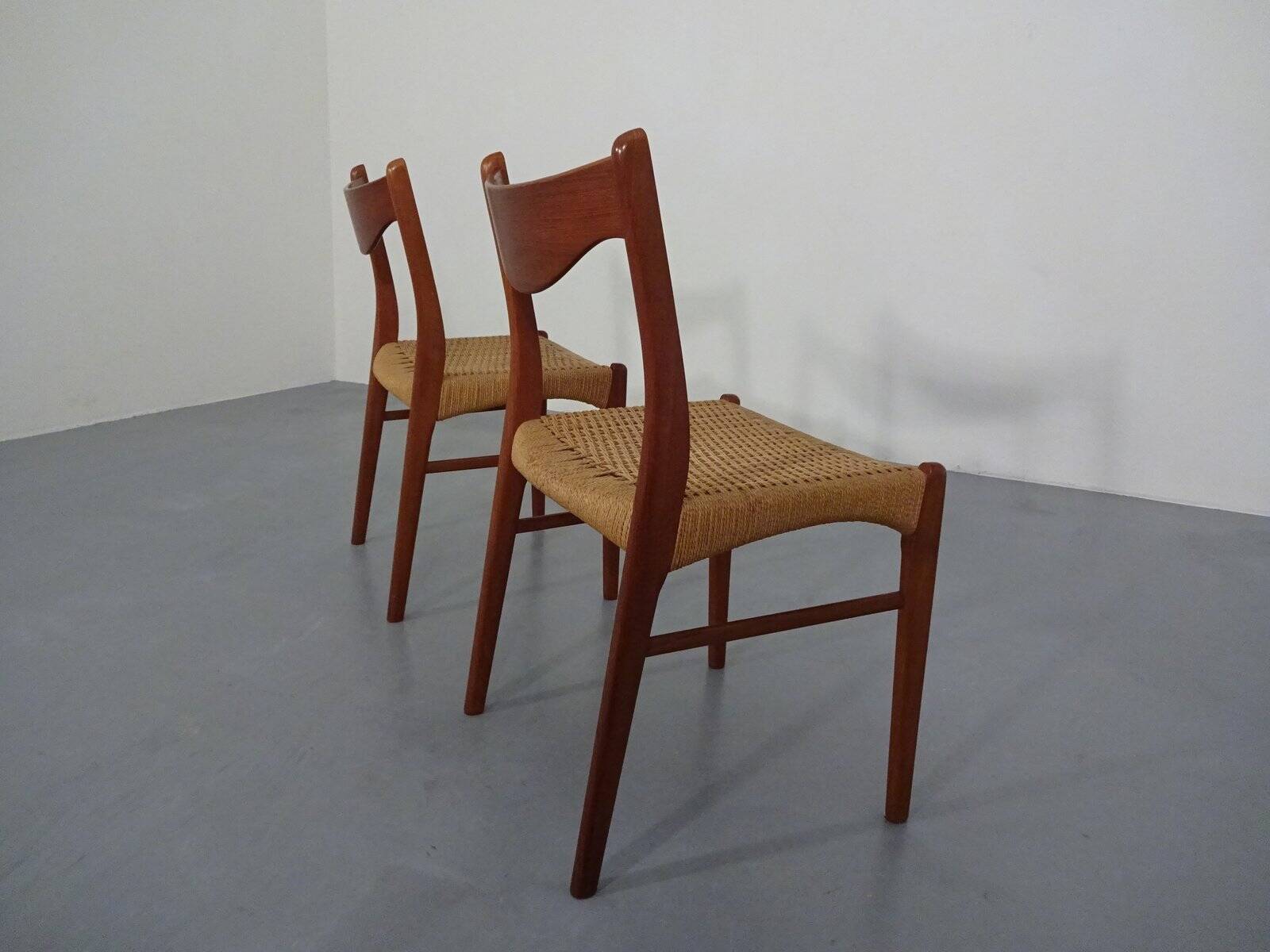 Set of Teak and Paper Cord Dining Chairs by Ejner Larsen for Glyngøre Stolefabrik, 1960s