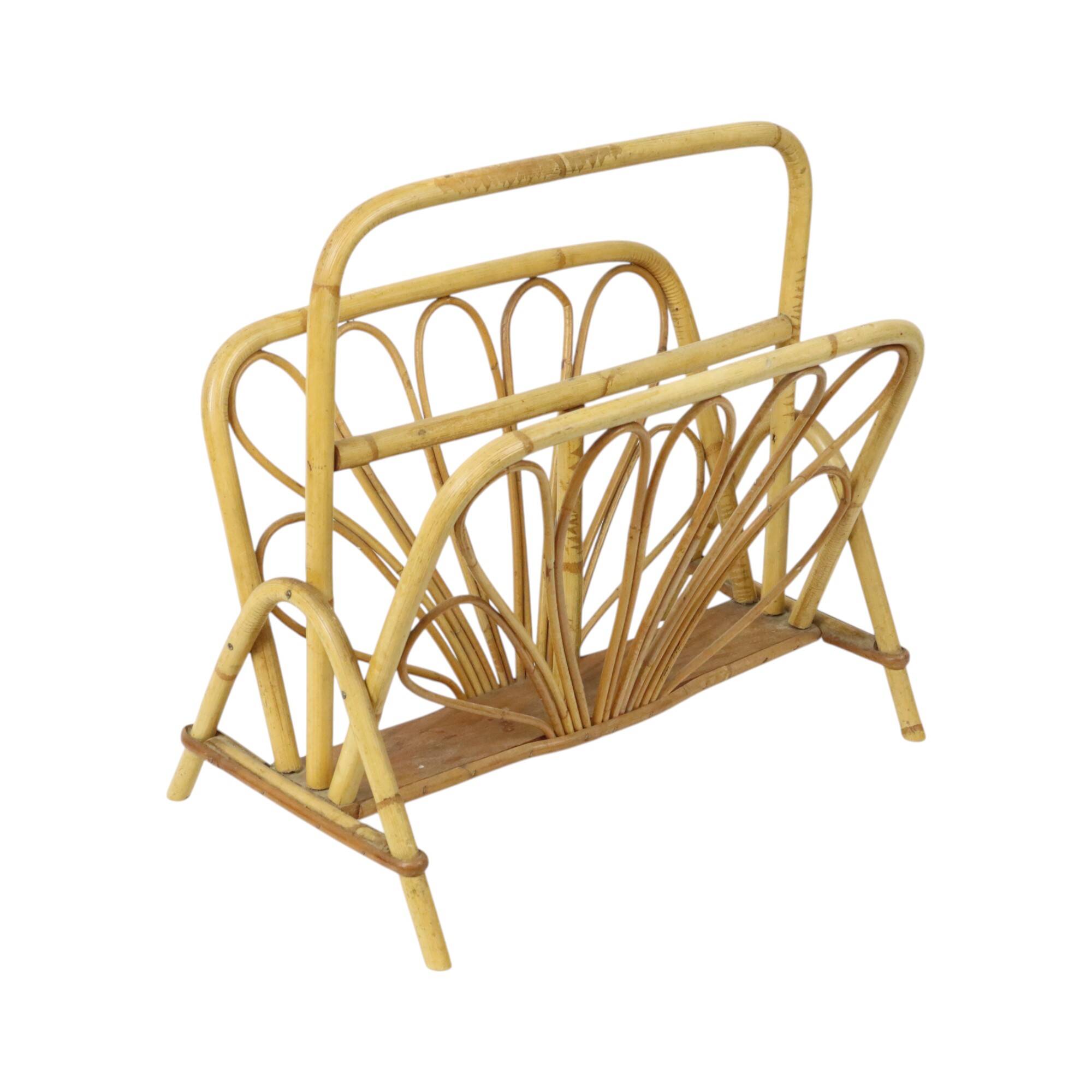 French Rattan Magazine Rack Boho Style Sixties