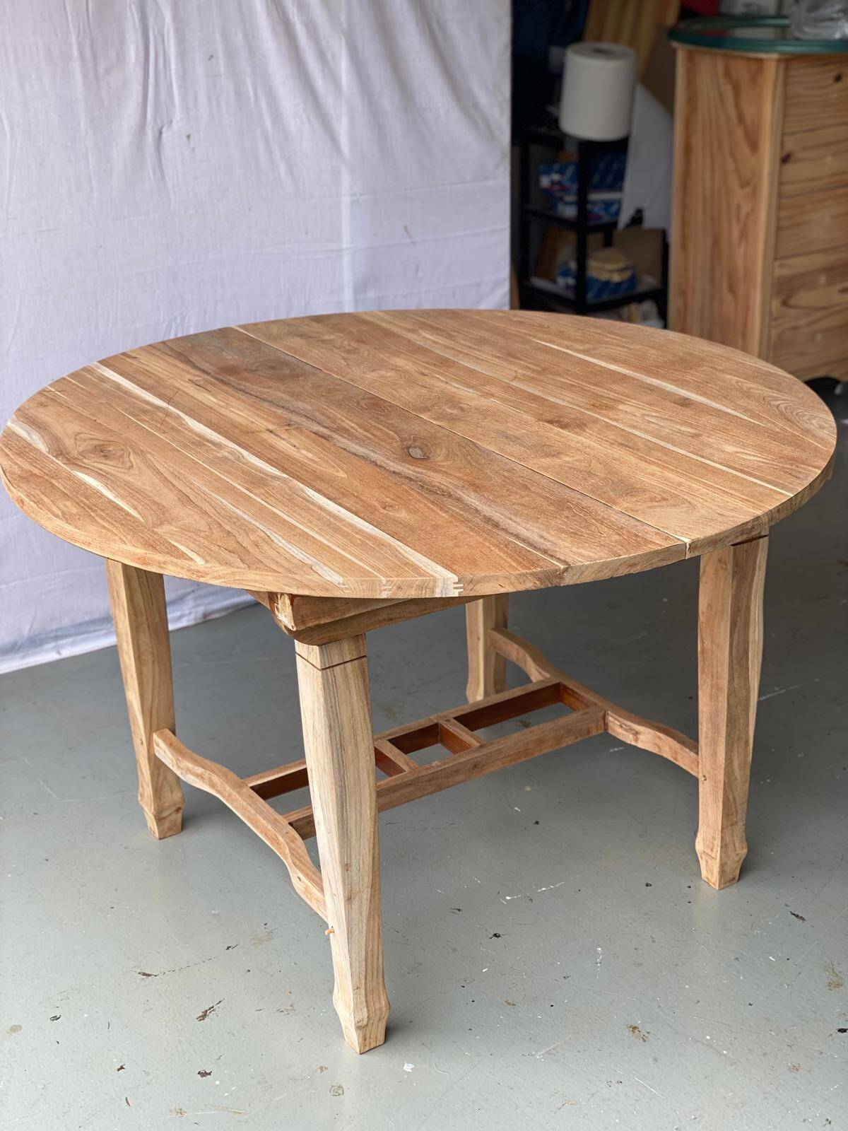 Refurbished Extendable Round Farmhouse Dining Table in Raw Solid Wood