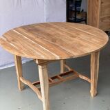 Refurbished Extendable Round Farmhouse Dining Table in Raw Solid Wood