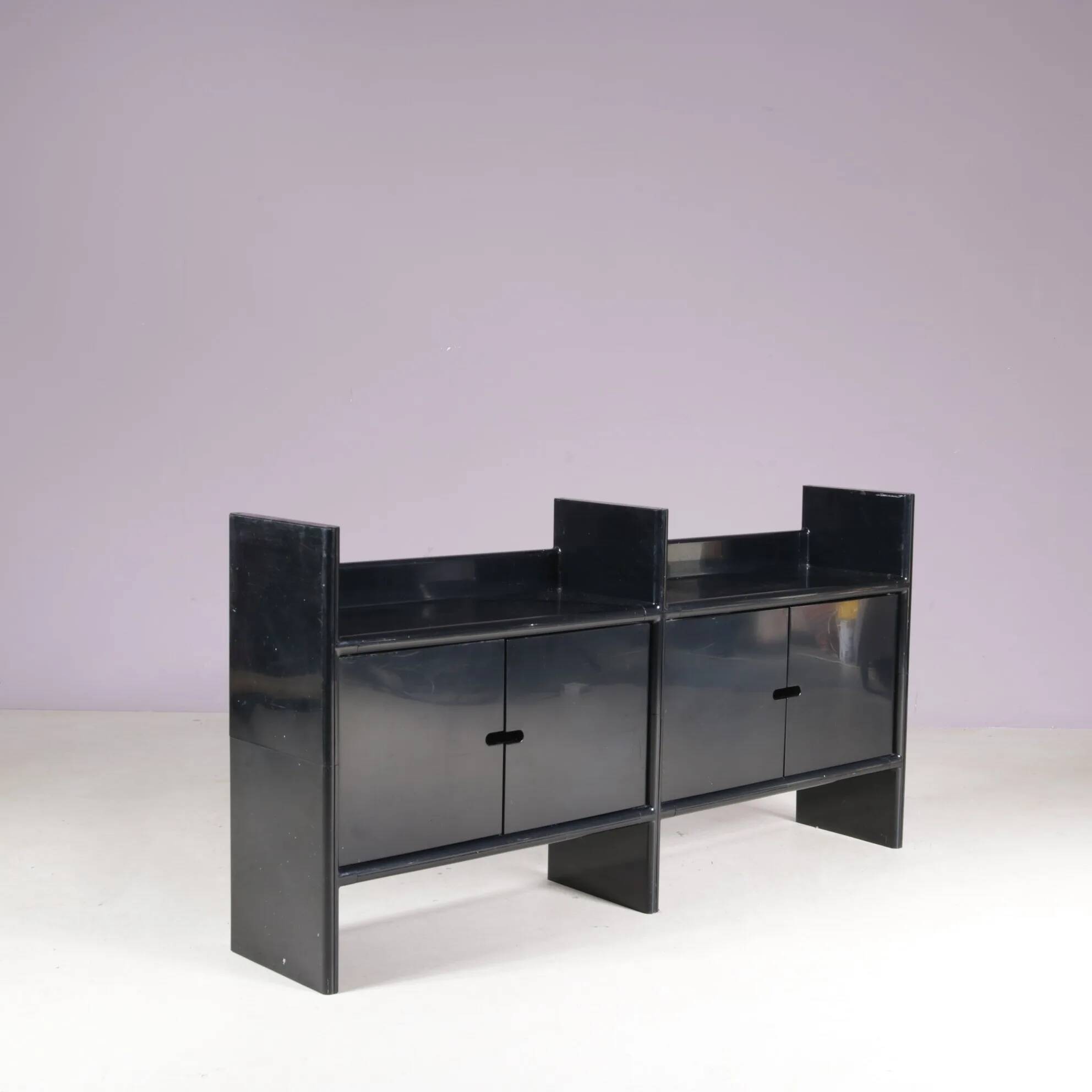 1970s low black plastic cabinet model Multiplo Harvey Guzzini Italy for Kastilia