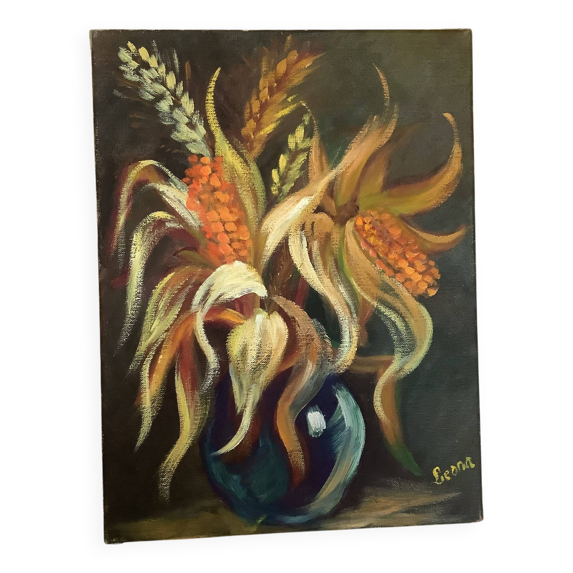 Still life bouquet painting oil on canvas signed