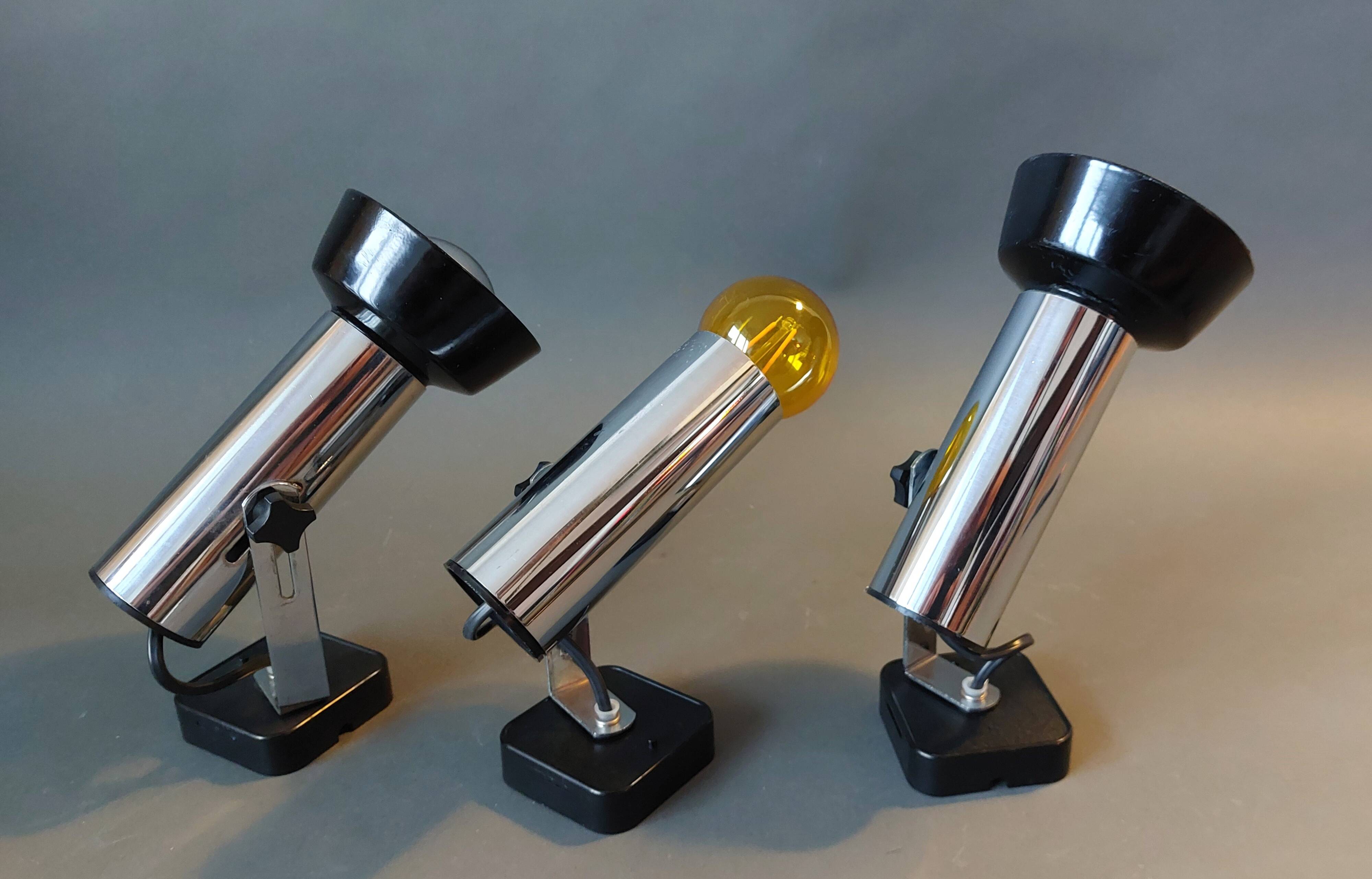 Series of 3 Targetti Sankey 1970 chrome wall lights.