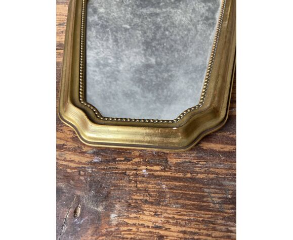 Miroir vintage en bois doré et perlé 27x35cm