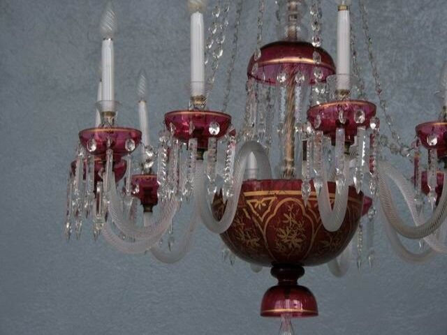 Chandelier pendants 19th golden colored glass and gilding