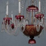 Lustre pampilles XIXème verre coloré doré et dorure