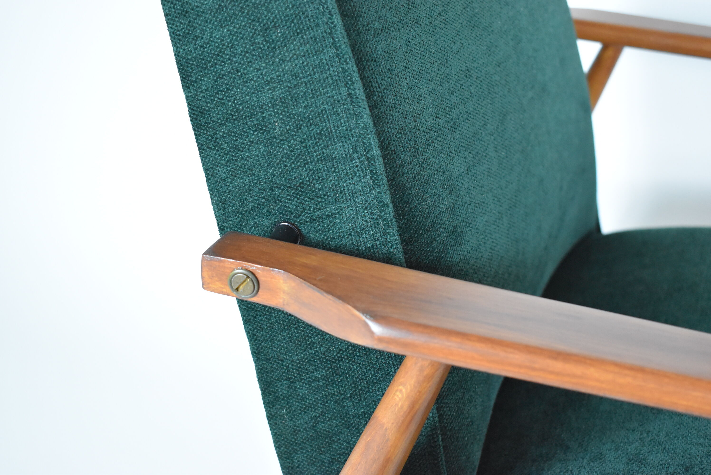 Vintage armchair "Fox", restored, green forest fabric, 60s