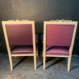 Pair of grey Louis XVI-style armchairs with inverted tapestry.