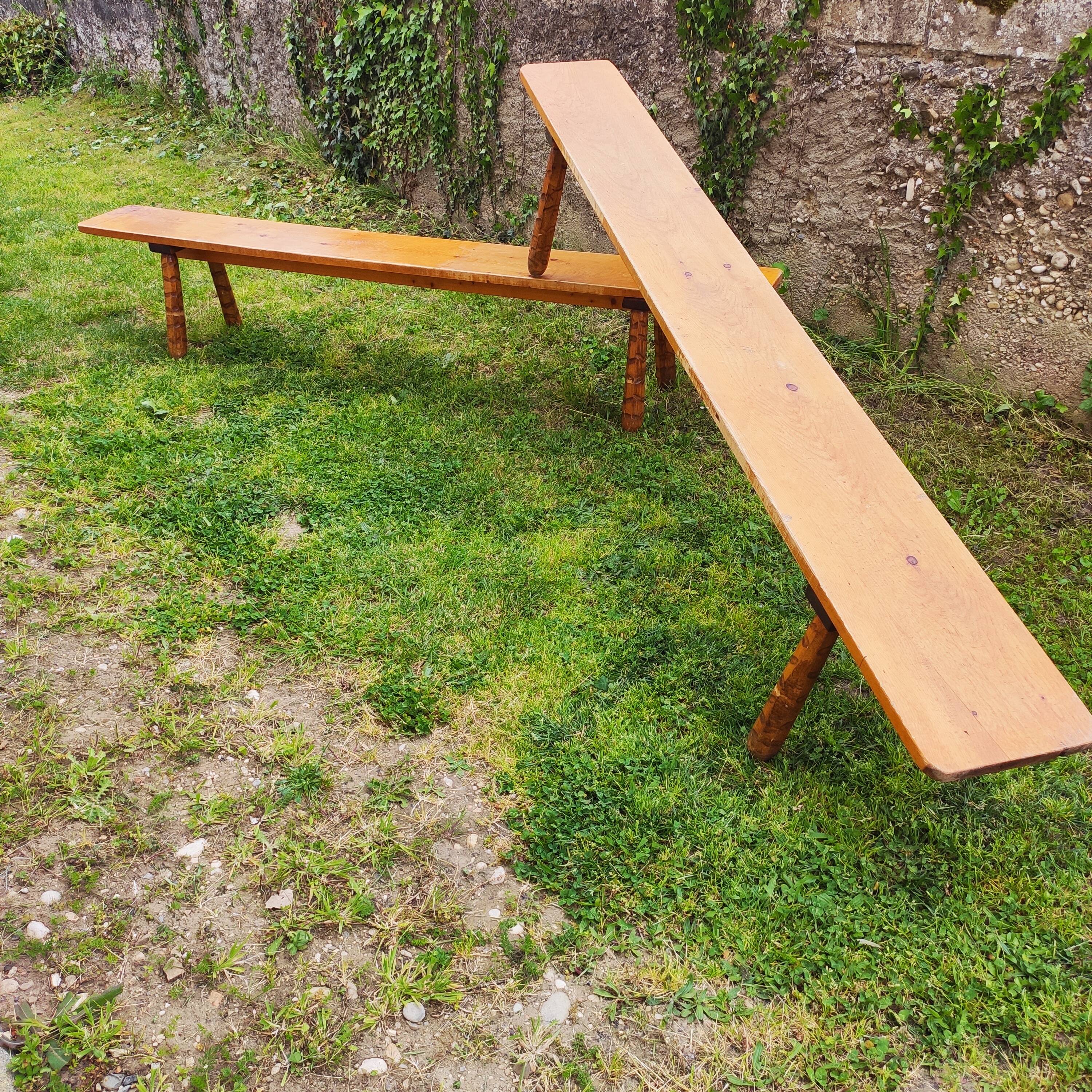 Pair of vintage farmhouse benches 230 CM