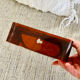 Vintage swivel mirror 70 ́s amber plastic