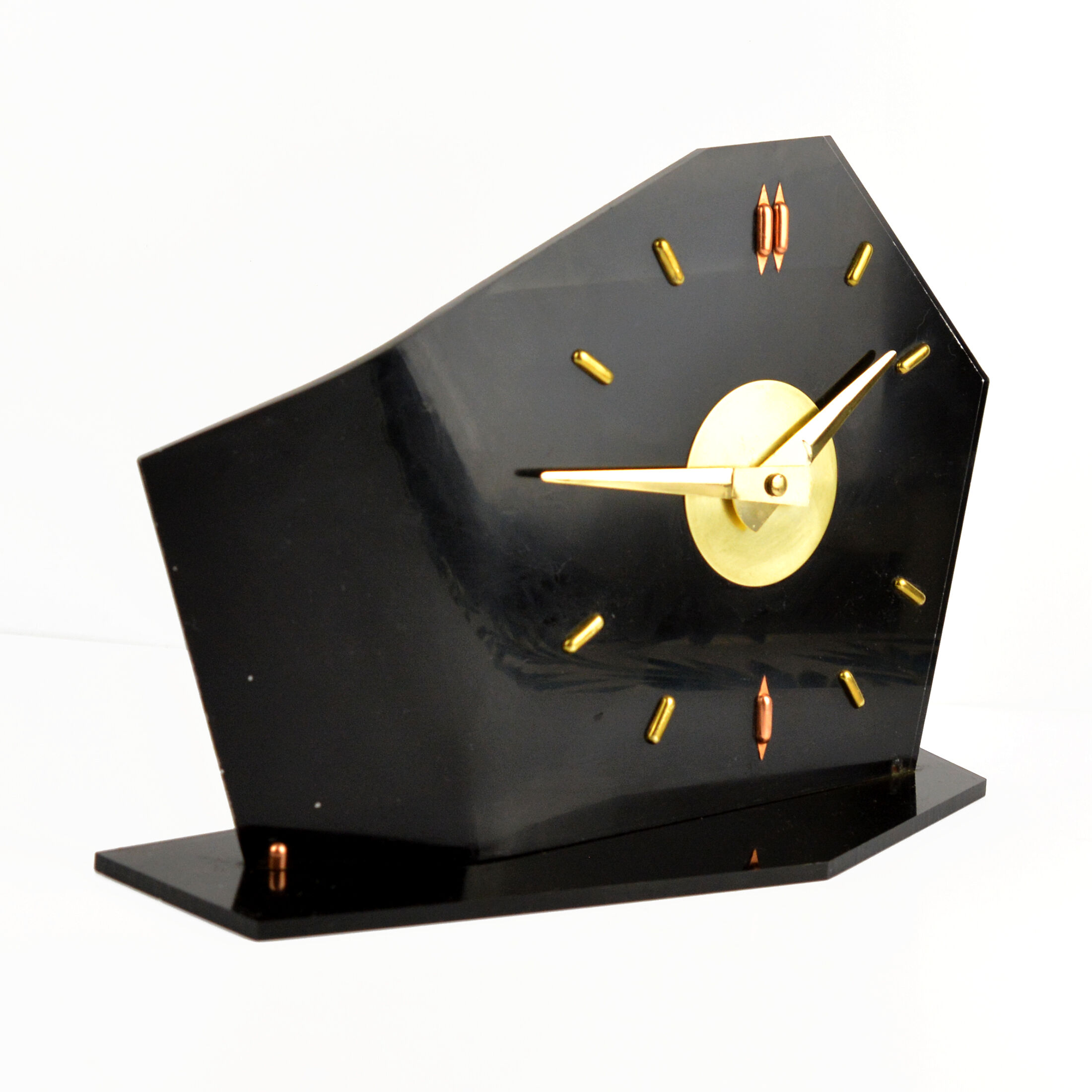 1950s bakelite brusel style fireplace clock, prim czechoslovakia